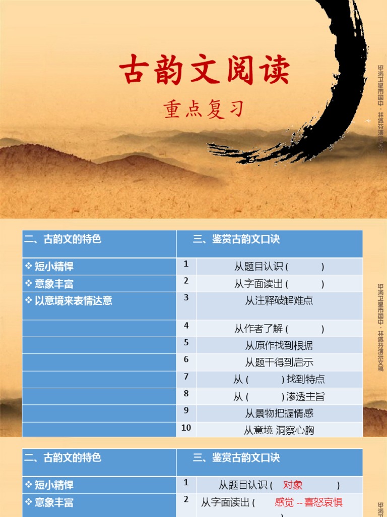 古韵文理解重点复习 | PDF