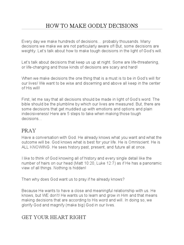 Making Godly Decisions Daily | PDF | Prayer | God