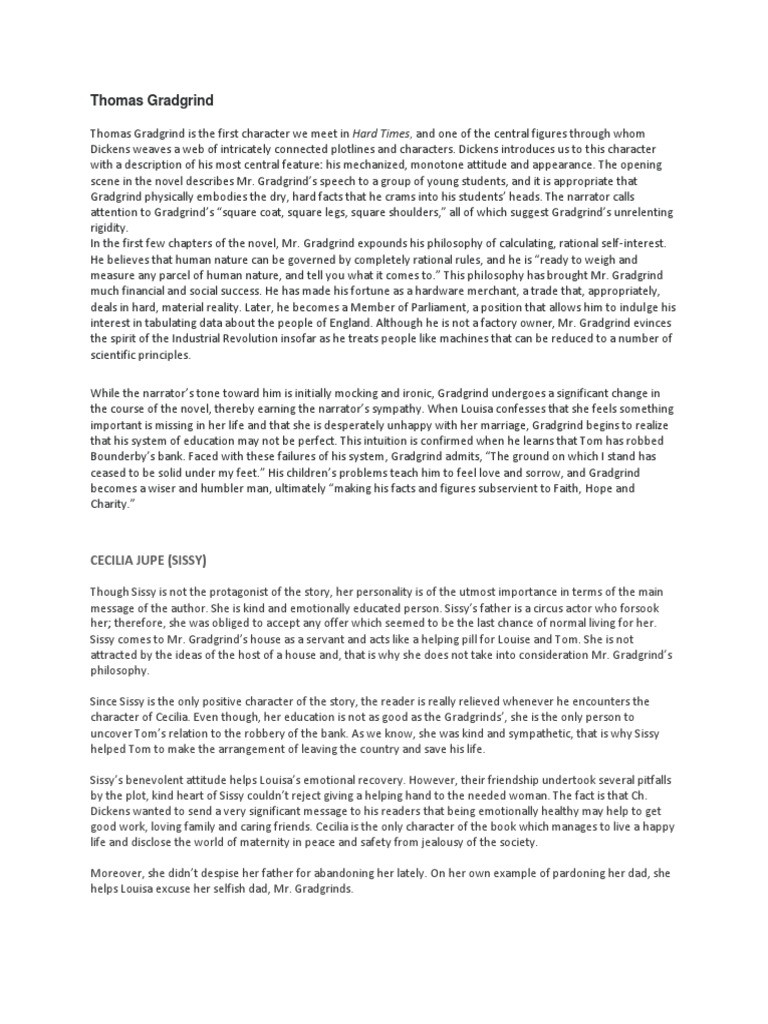 The evolution of thomas gradgrind from rigid rationalist to humble