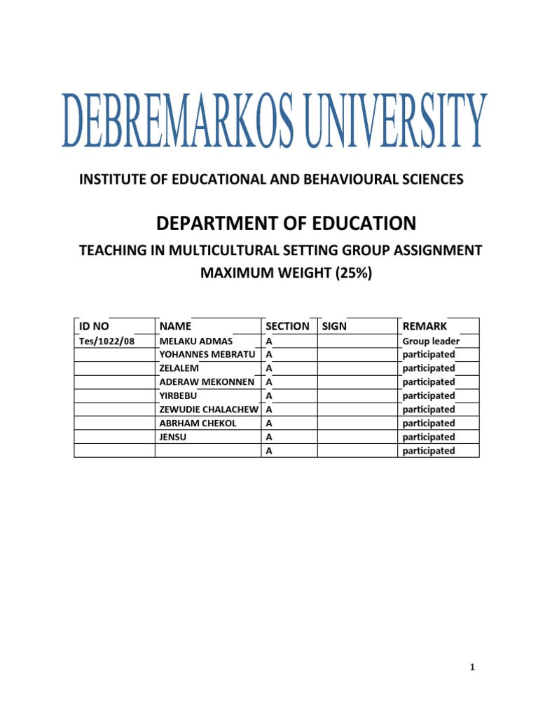 Assignment Of Multicultural Education Download Free Pdf Teaching