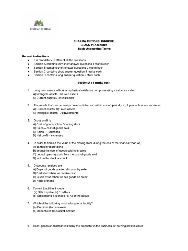 Class 11 Basic Accounting Terms Guide | PDF | Expense | Revenue