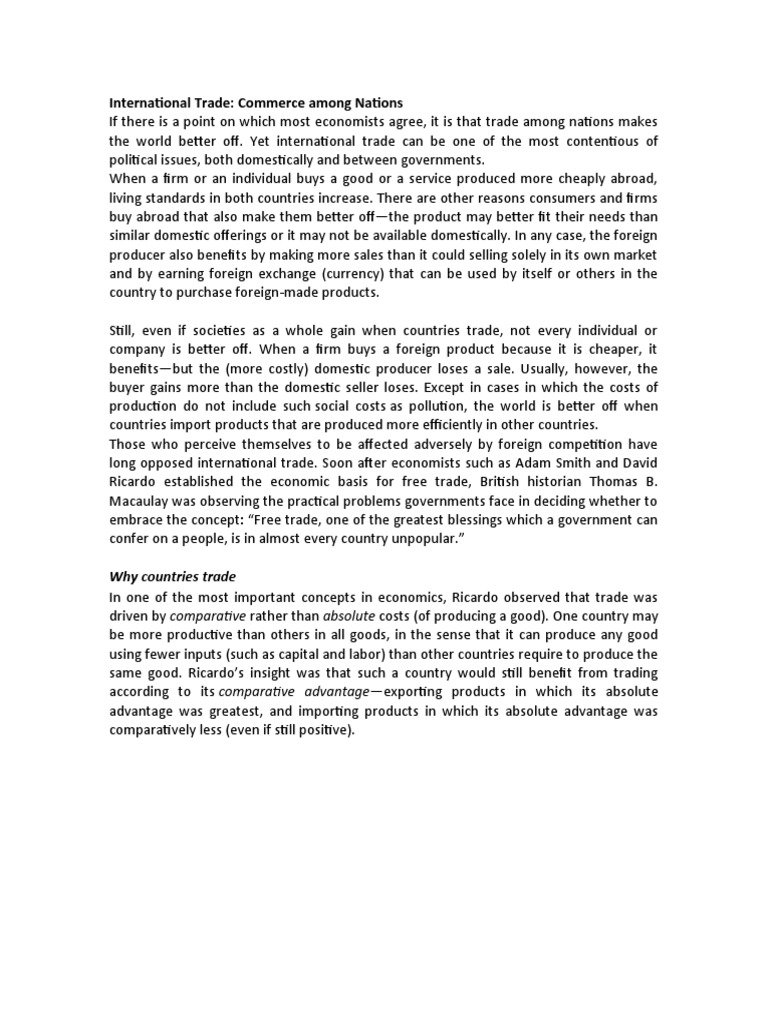 International Trade Commerce Among Nations Pdf Economics Trade