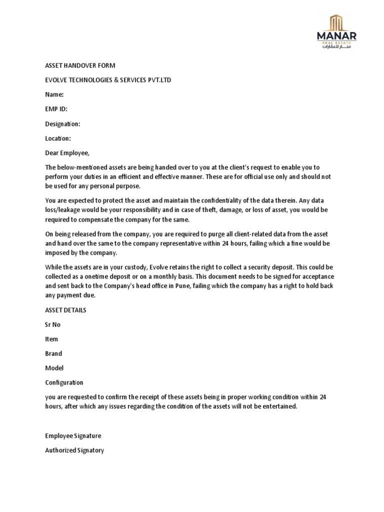Handover Letter PDF