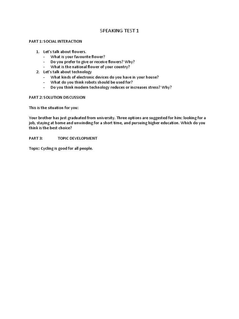 VSTEP Speaking Test Sample Questions | PDF | Dream | Psychology
