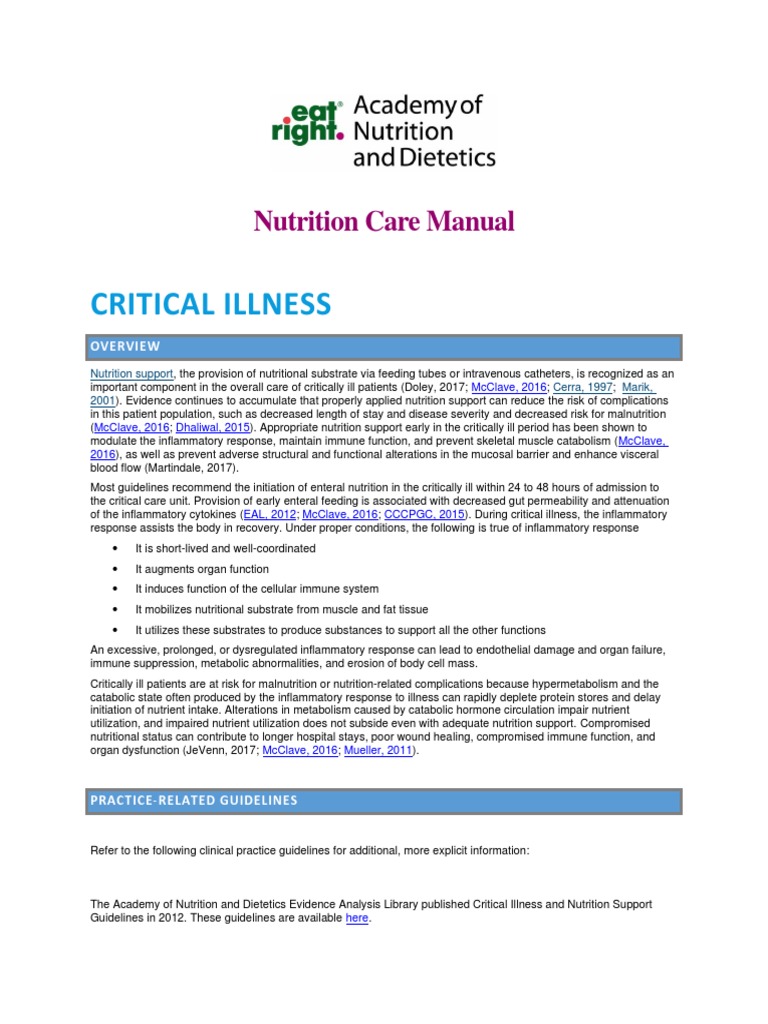 Critical Illness Nutrition Care Manual PDF Intensive Care Medicine