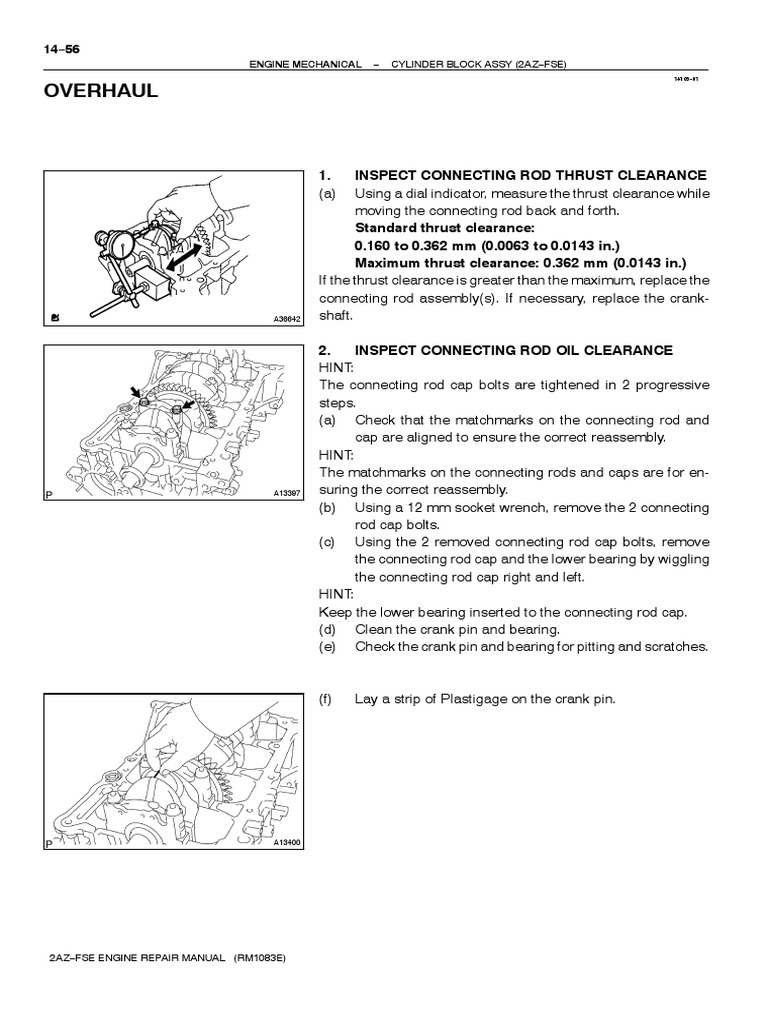Overhaul 1. Inspect Connecting Rod Thrust Clearance PDF Piston