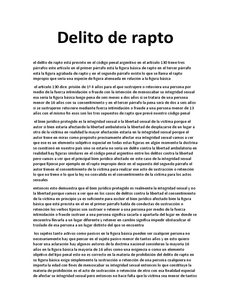 Delito de rapto en el código penal | PDF | Intención (Derecho Penal ...