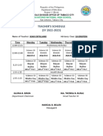 Teacher'S Schedule (SY 2022-2023) : Time Monday Tuesday Wednesday Thursday Friday