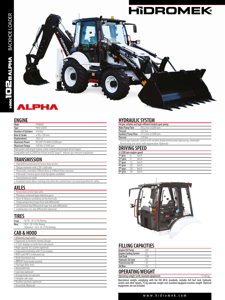 Versatile Backhoe Loader Technical Specifications and Component