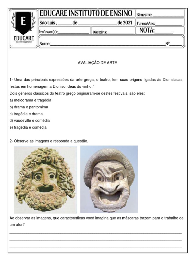 Avaliação de Teatro para 5º Ano | PDF | Arte | Poesia