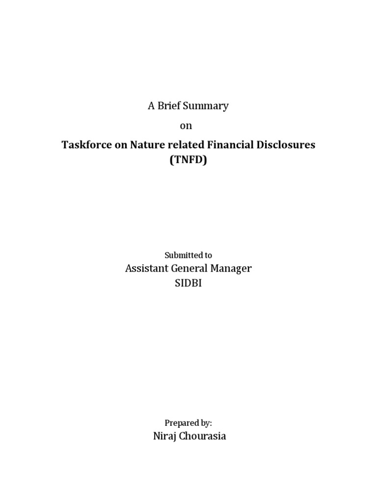 Taskforce On Nature Related Financial Disclosures (TNFD) Summary NC PDF Risk