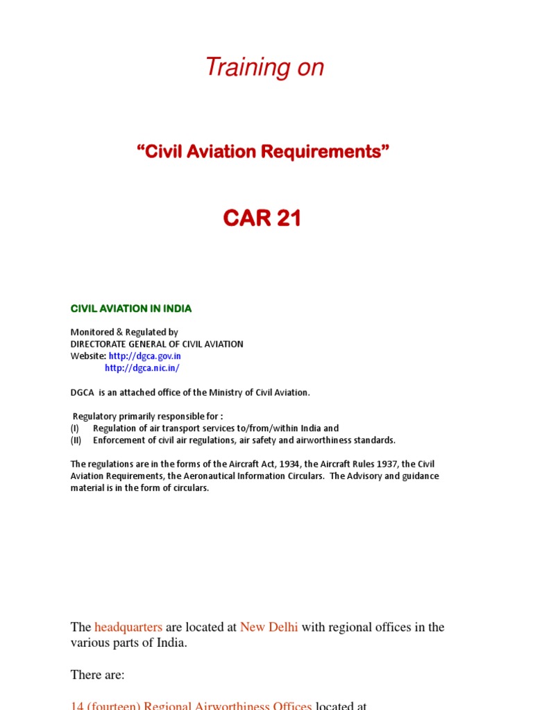 Training On "Civil Aviation Requirements" PDF Aviation Aerospace