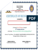 Certificate of Recognition: Is Awarded To