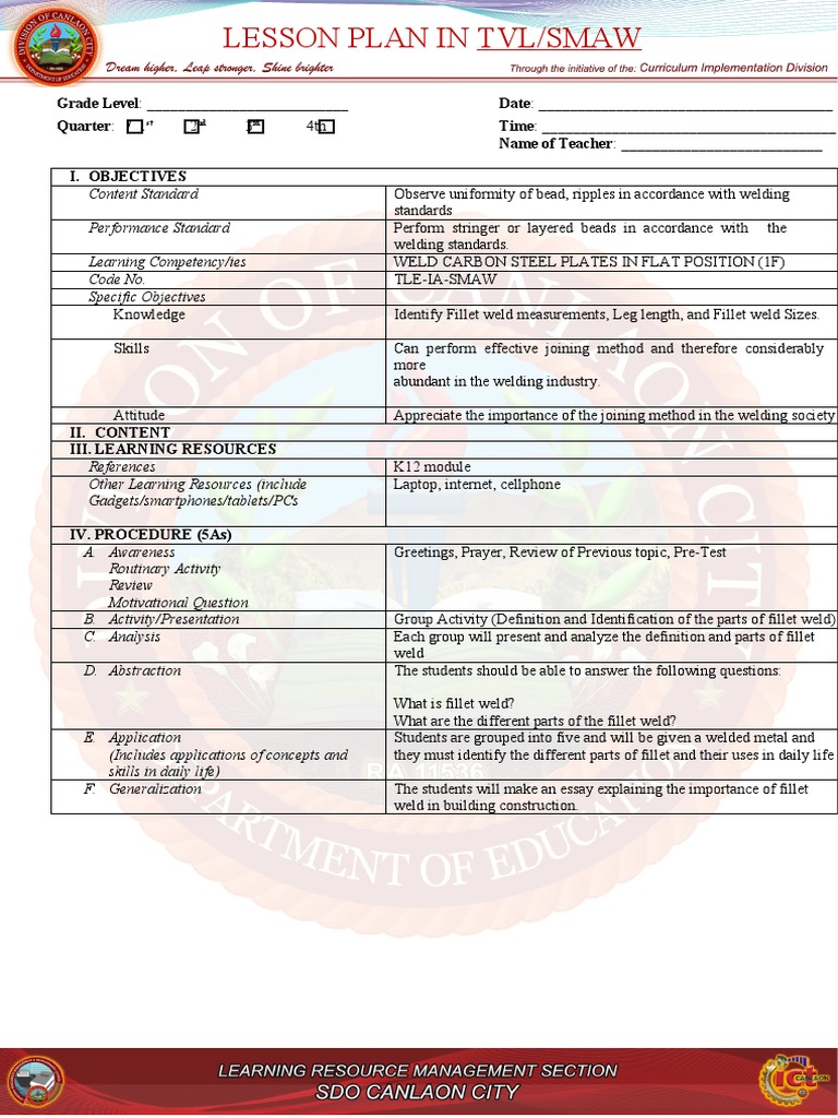 LESSONPLANforSMAW12WEEK1 RAMON OPSIMAR PDF Lesson Plan Learning