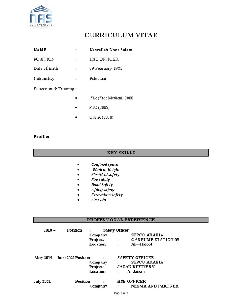 hse-officer-sample-cv-pdf