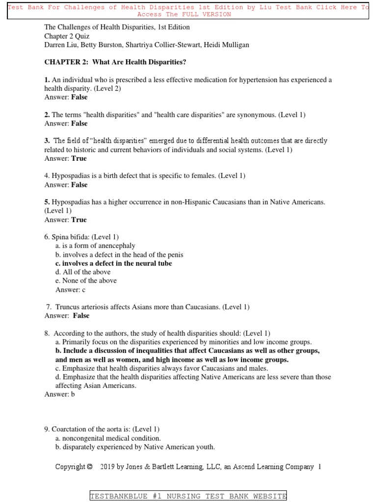 Health Disparities Chapter 2 Quiz | PDF | Health Equity | Health Sciences
