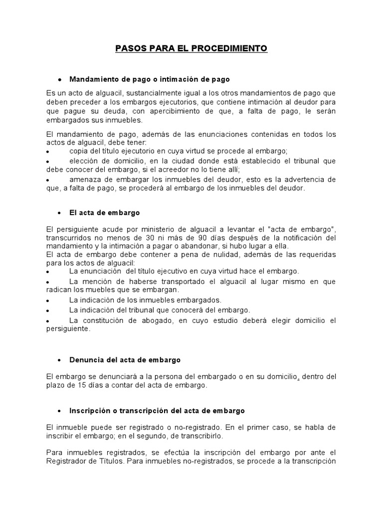 Procedimiento de Embargo Inmobiliario | PDF | Pagos | Gobierno