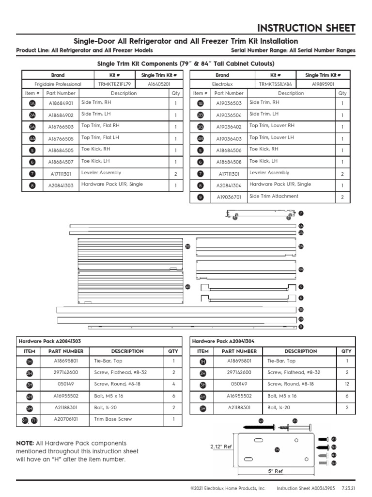 Frigidaire Professional Trim Instructions PDF Screw Refrigerator
