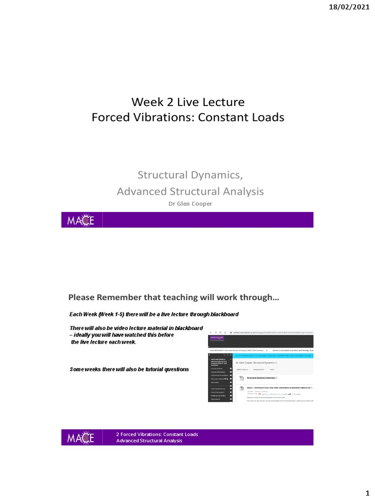 Week 2 live lecture forced vibrations constant loads structural
