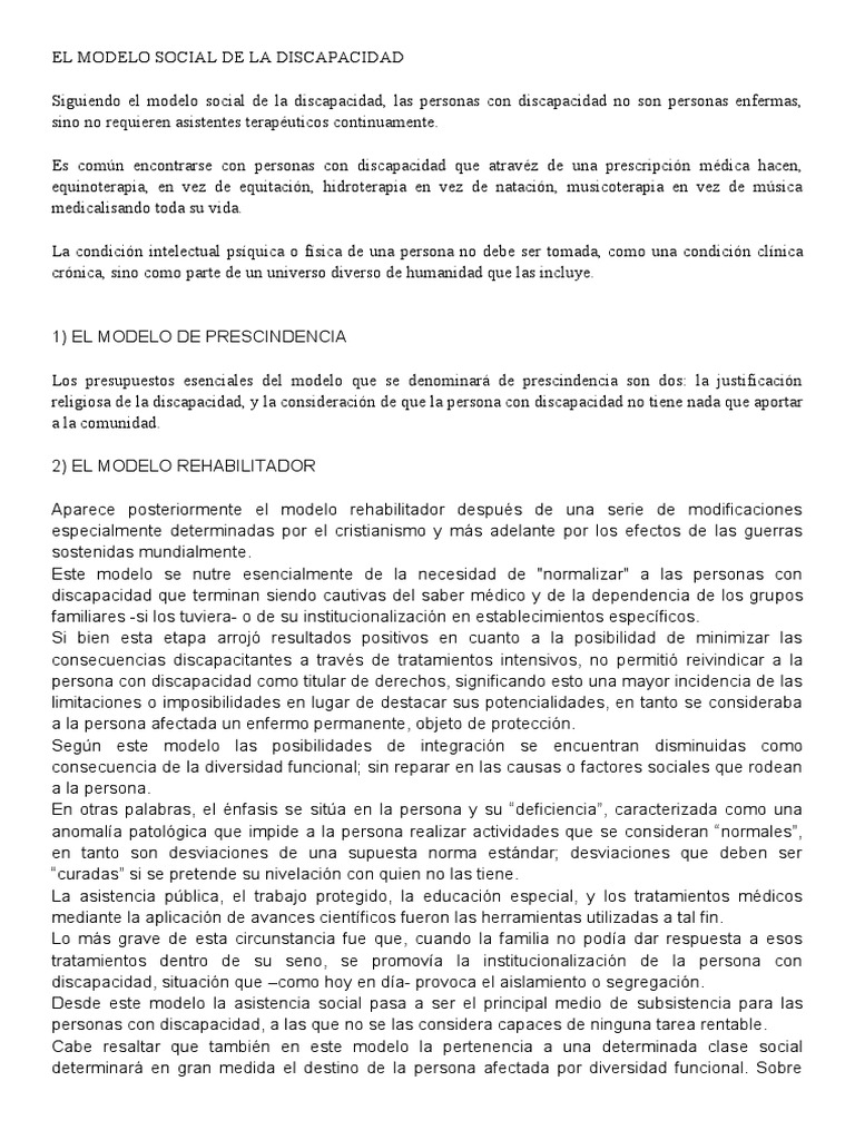 El Modelo Social de La Discapacidad | PDF | Invalidez | Capitalismo