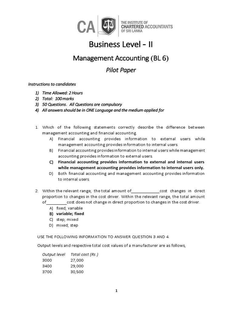 Management Accounting Pilot Paper BL II | PDF | Net Present Value ...