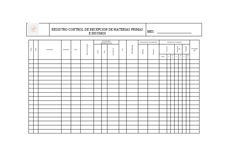 Registro Control de Rececpion de Materias Primas e Insumos | PDF ...