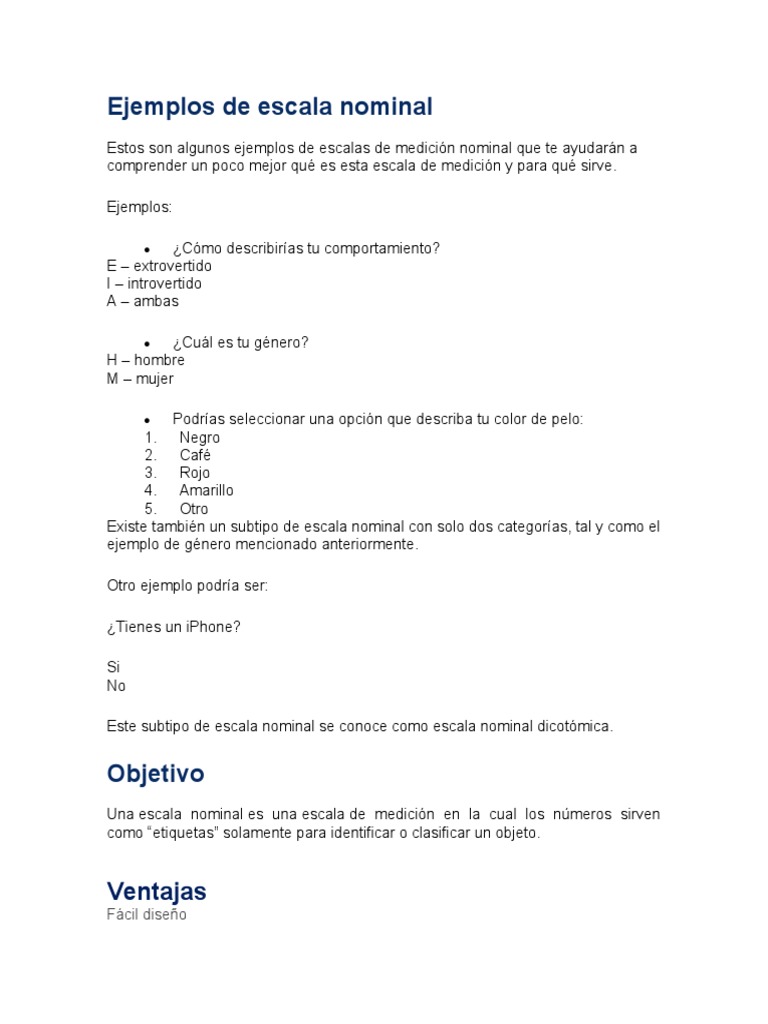 Escala Nominal: Características Y Ejemplos – PCHVMF