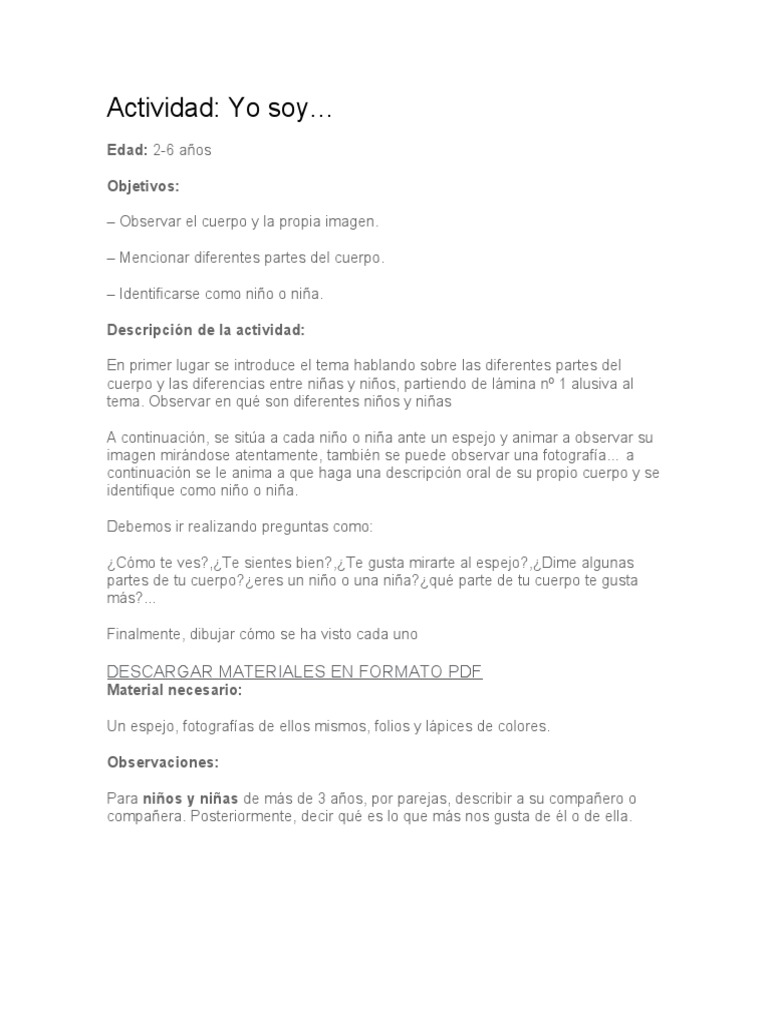 Actividad Quien Soy Preescolar Pdf