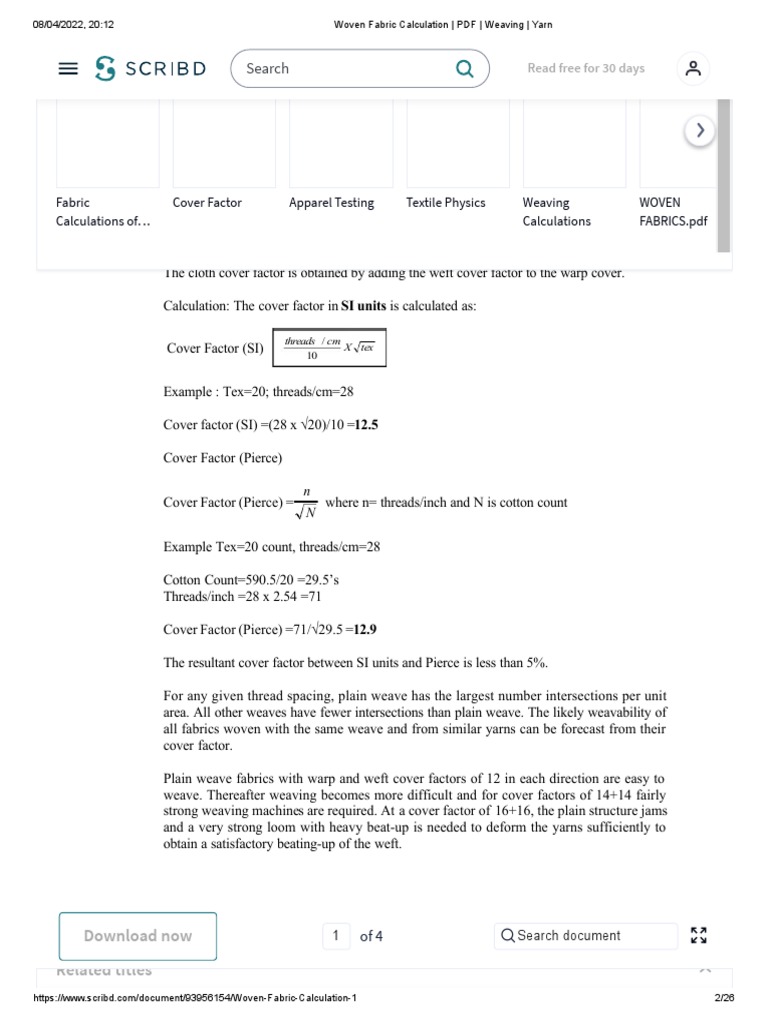 Woven Fabric Calculation PDF Weaving Yarn PDF Weaving Textiles