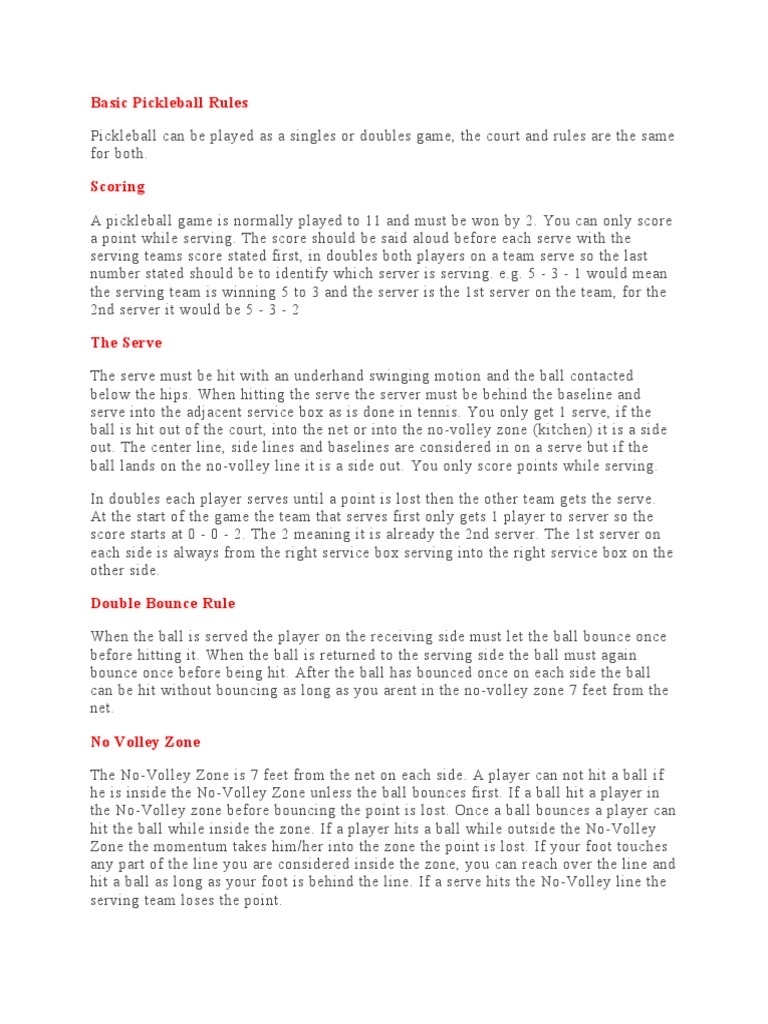 Basic Pickleball Rules PDF Leisure Competitive Games