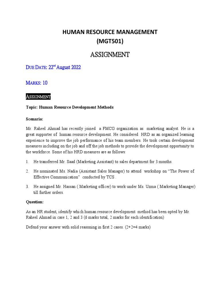 human resource management (mgt501) assignment 1