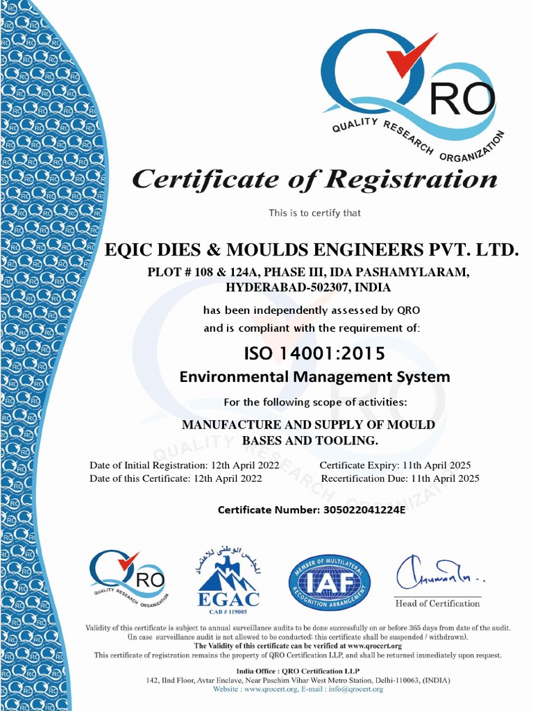 EQIC Dies & Moulds Engineers Certification | PDF