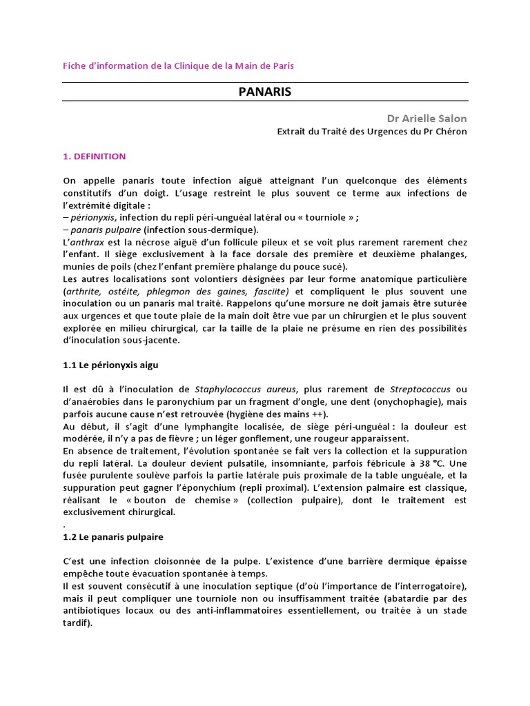 Panaris : Diagnostic et Traitement | PDF | Main | Inflammation