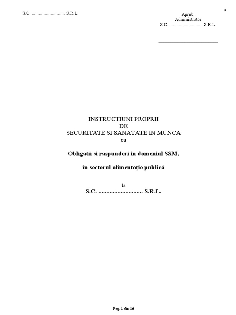 Instructiuni Proprii - Alimentatie Publica | PDF