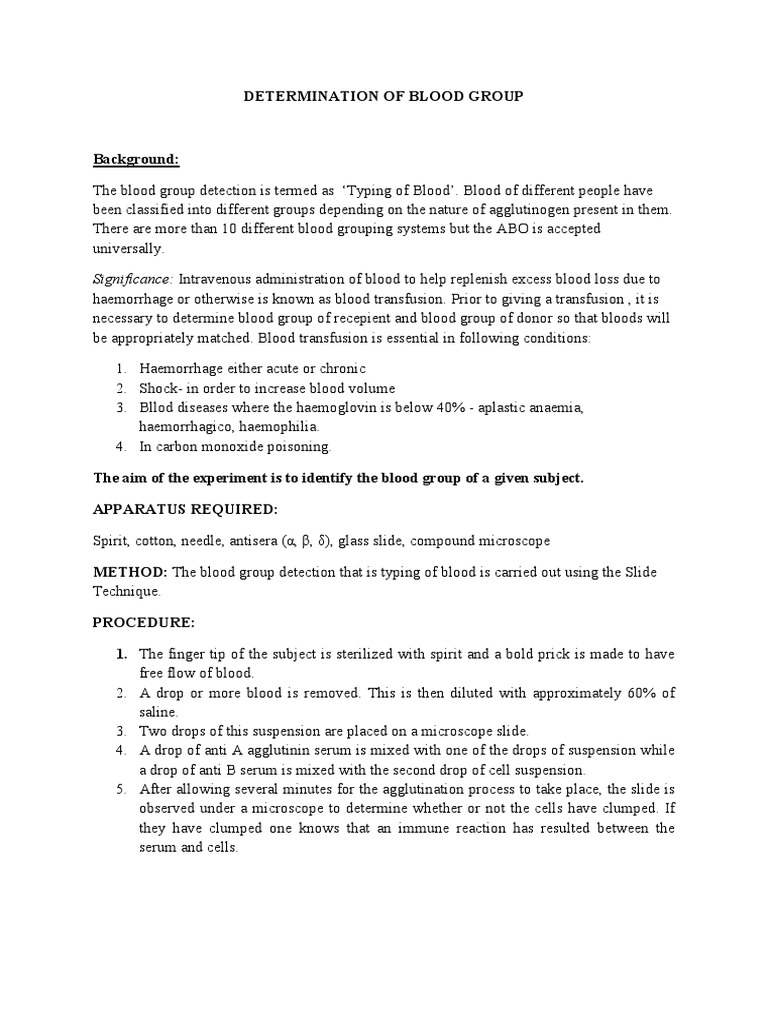 Determination of Blood Group | PDF | Blood Type | Blood