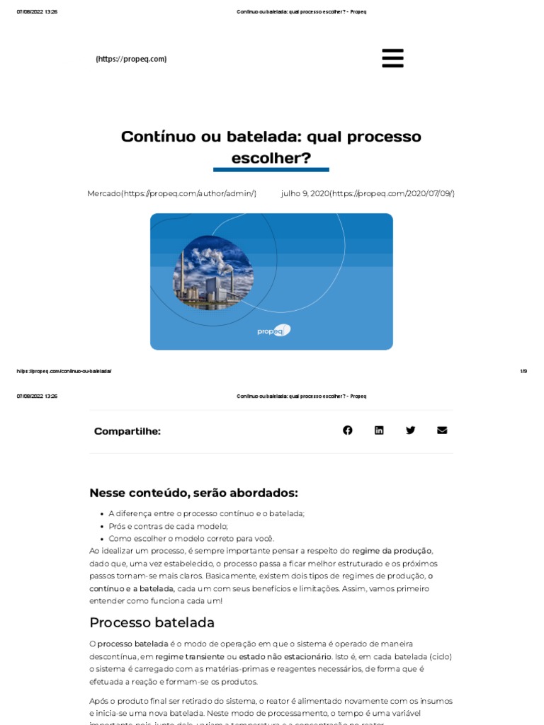 Contínuo Ou Batelada - Qual Processo Escolher - Propeq | PDF | Reator ...