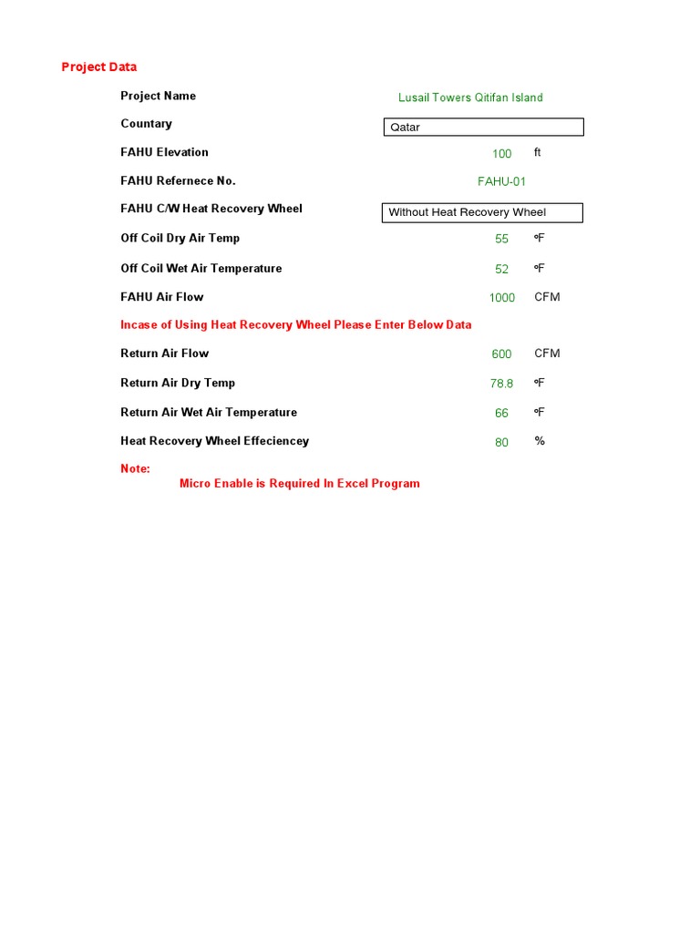 FAHU Condensate Drain Calculation SheetRev0 PDF Gallon Temperature