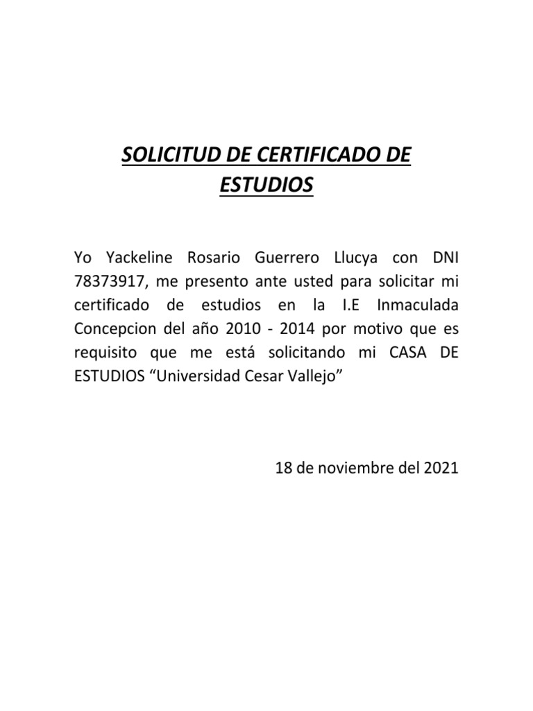 Solicitud de Certificado de Estudios | PDF