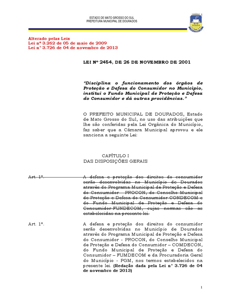Lei 2454 de 26 de novembro de 2001 pdf prote o ao consumidor