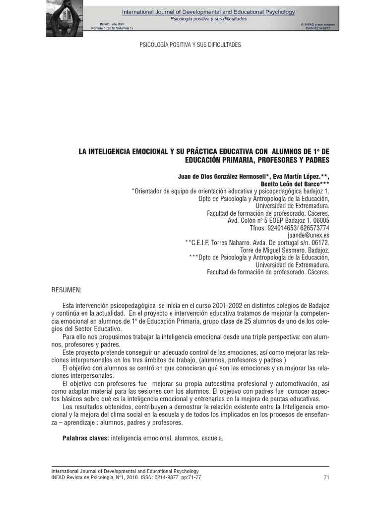 Inteligencia Emocional en Educación Primaria | PDF | Las emociones ...