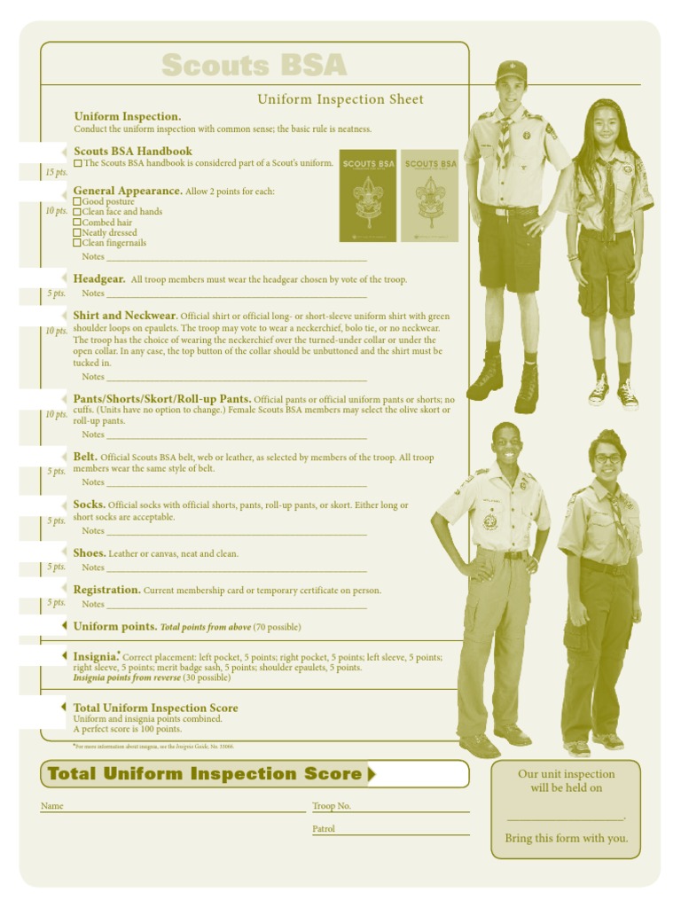 Scouts BSA Uniform Inspection Sheet PDF Softlines (Retail) Fashion