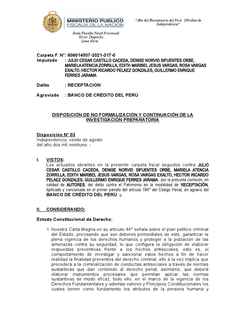 Disposicion de Archivo Caso 317-2021 | PDF | Procedimiento Criminal ...