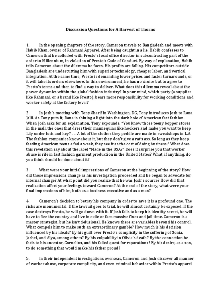 Discussion questions for a harvest of thorns pdf legal liability