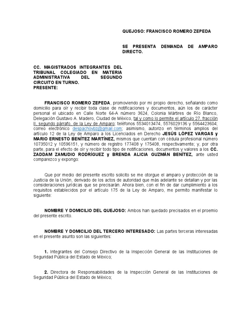 Demanda de Amparo de Francisco Romero | PDF | Caso de ley | Sentencia (ley)