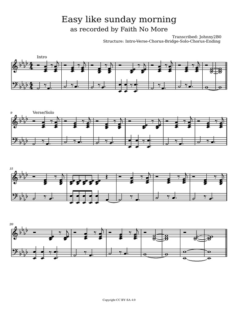 Easy Like Sunday Morning: As Recorded by Faith No More | PDF | Songs ...