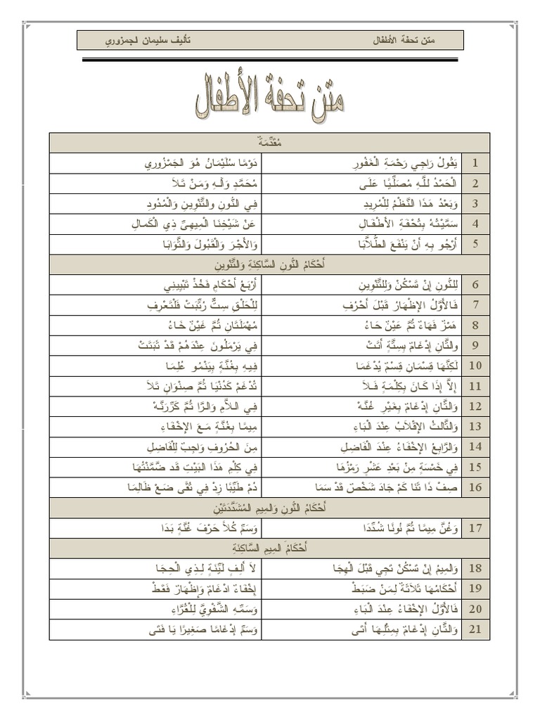 Matan Tuhfatul Athfal | PDF