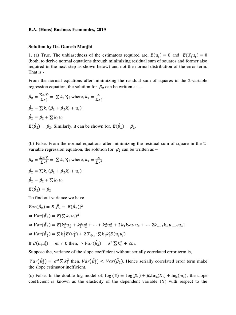 Econometrics Problems and Solutions | PDF | Errors And Residuals ...