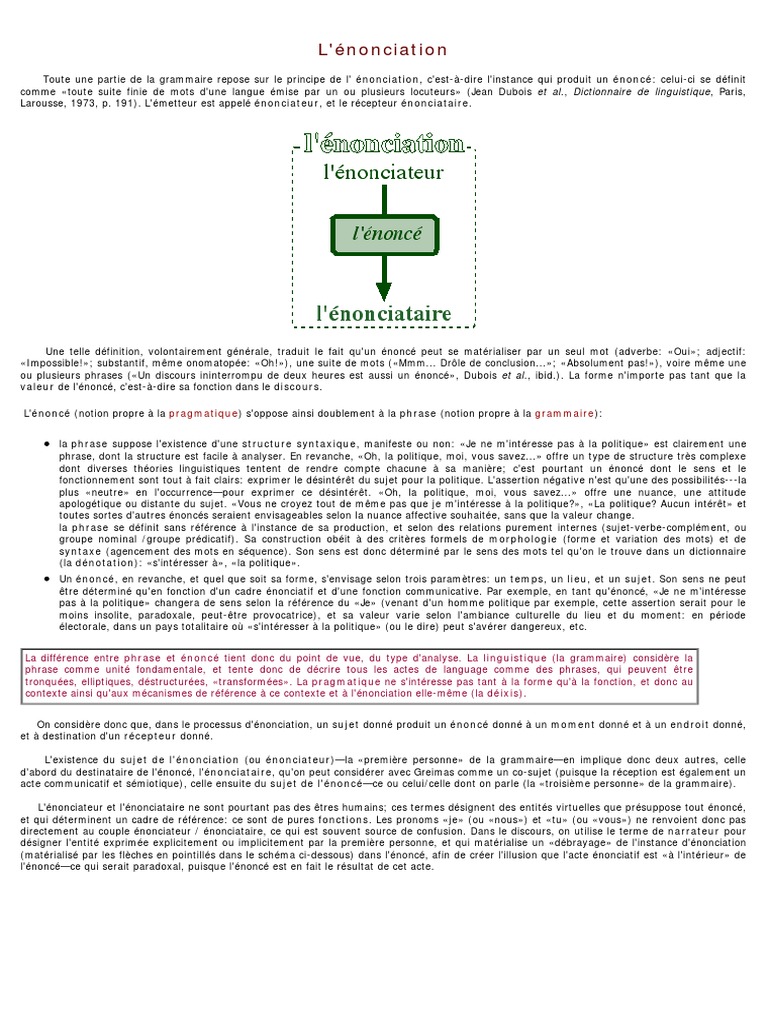 Comprendre l'énonciation en linguistique | PDF | Phrase | Sujet (Grammaire)