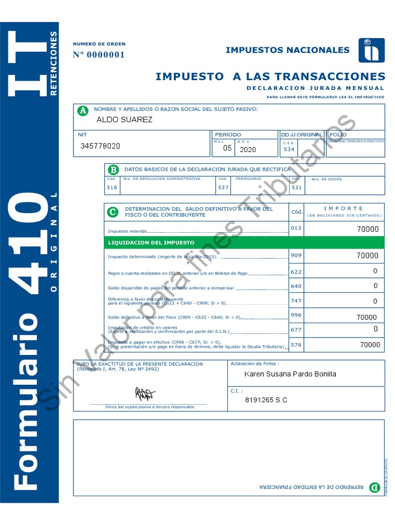 Form - 410 Retenciones | PDF | Impuestos | Pagos