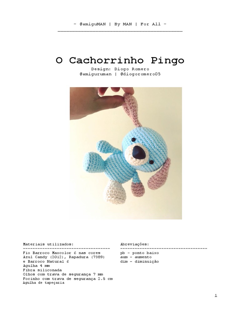 Receita do Cachorrinho Pingo Amigurumi | PDF | Métodos e Materiais de ...